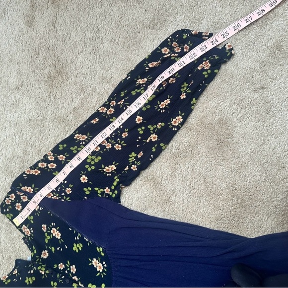 Urban Mangoz Navy Blue Floral Long Sleeve Mini Dress Size Small Boho Summer - Picture 4 of 6